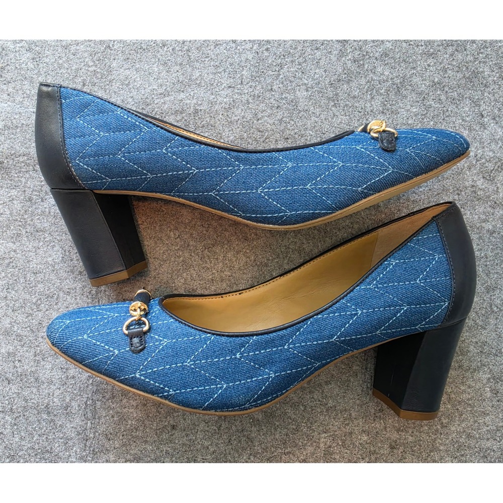 Talbots Ellery Bit Quilted Denim Block Heel Pumps Size 7.5M NWOB